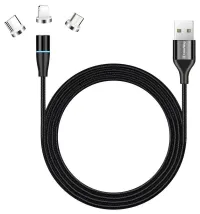 Кабел за зареждане Colorway 3in1 Lightning+MicroUSB+USB-C Magnetic 2.4A Nylon Quick Charge 3.0 1m (1 of 6)