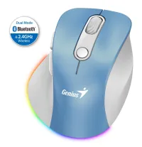 GENIUS Ergo 9000S Pro Light Blue duální Bluetooth + 24GHz 2400 dpi bezdrátová 6tlačítková dobíjecí RGB modrobílá (1 of 7)