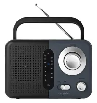 NEDIS portable FM radio battery powered mains powered analog 2.4 W BT headphone output black-grey (1 of 2)