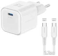 Swissten mrežni adapter gan 1x usb-c 35w napajanje bijeli + podatkovni kabel usb-c usb-c 1,2 m bijeli (1 of 3)