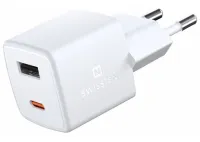 Swissten мрежов адаптер GaN 1x USB-C + 1xUSB 30W PD mini 3x3x3 cm бял (1 of 1)