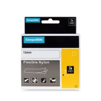 PRINTLINE compatibele tape met DYMO 18488 12 mm 3,5 m zwarte print witte achtergrond RHINO nylon flexibel (1 of 1)