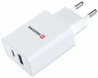 Swissten tinklo adapteris GaN 1x USB-C + 1x USB 30W PD White (1 of 1)