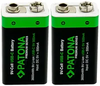 PATONA įkraunama baterija 6F22 LR22 Li-lon 400mAh 9V su USB-C įkrovimu 2 vnt pakuotėje (1 of 4)