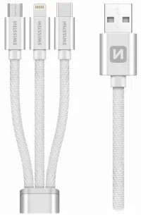 Swissten Data cable 3in1 MFi 1.2 m textile (micro USB USB-C Lightnings) silver (1 of 1)