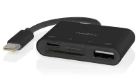 NEDIS USB šakotuvas 1 x USB-C 1 x USB-A 1 x USB-C 4 prievadai USB 2.0 prievado maitinimas iš USB SD ir MicroSD juodos lizdinės plokštelės (1 of 1)