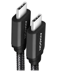 Kabel do transmisji danych i ładowania AXAGON SPEED USB-C na USB-C USB 3.2 Gen1 PD 60W 3A ALU oplot 1m czarny (1 of 1)