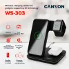 CANYON Wireless Charger WS-303DG3in1input 9V 2A12V 2Aoutput 15 10 7.5 5W USB-C > USB-A incl. AC adaptergray thumbnail (4 of 6)