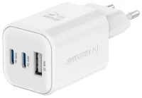 Swissten Netzwierkadapter gan 2x usb-c 65w pd + 1x usb-a 18w qc wäiss (1 of 2)