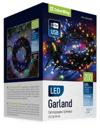 COLORWAY LED řetěz vnitřní 200 LED délka 20m více barevný 8 funkcí napájení USB (1 of 19)