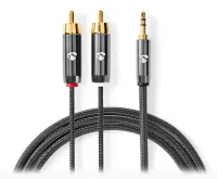 NEDIS PROFIGOLD stereoäänikaapeli 3,5 mm jakkipistoke - 2x RCA-liitin puuvillanharmaa BOX 1m (1 of 2)