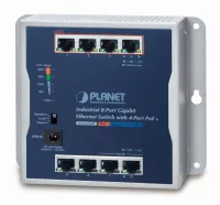 Промышленный плоский коммутатор Planet 8x 1 Гб 4x PoE 30 60 Вт 48-56 В IP30-20 60st безвентиляторный (1 of 3)