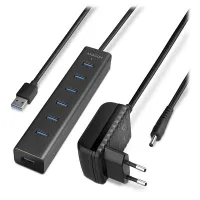 AXAGON centrmezgls USB-A HUE-SA7BP USB 3.2 Gen1 7x USB-A maiņstrāvas adapteris 0,4 m (1 of 7)