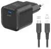 Swissten GAN 1x USB-C 35W Seachadadh Cumhachta Adaptor Cumhachta Dubh + USB-C Cábla Sonraí Lightning 1.2m Dubh