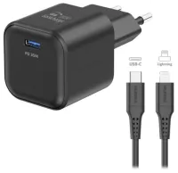 Swissten GAN 1x USB-C 35W Power Delivery Netzteil schwarz + USB-C Lightning Datenkabel 1,2m schwarz (1 of 3)